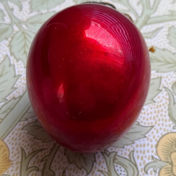 Antique German Red Mercury Glass Kugel Ornament, Heavy, Brass Cap, Egg shape - Picture 2 of 5